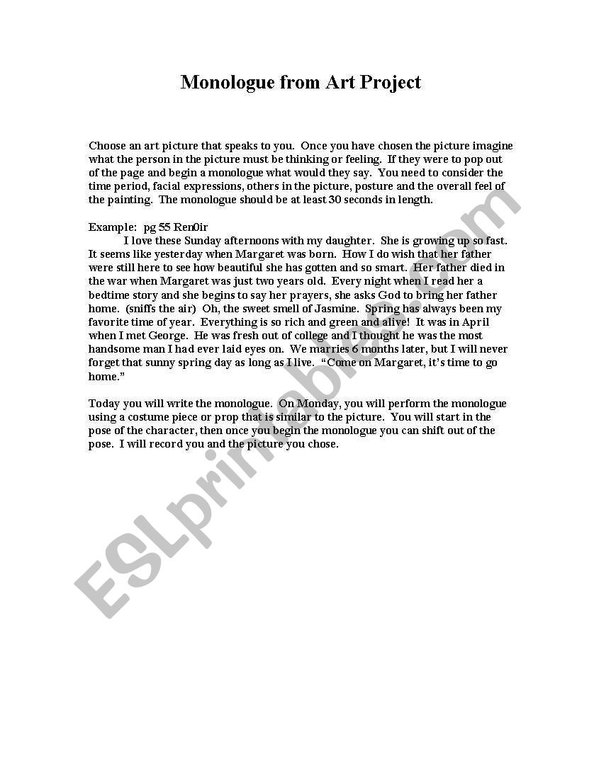 Monologues from Art worksheet