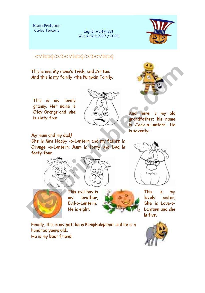 Pumpkin Family worksheet