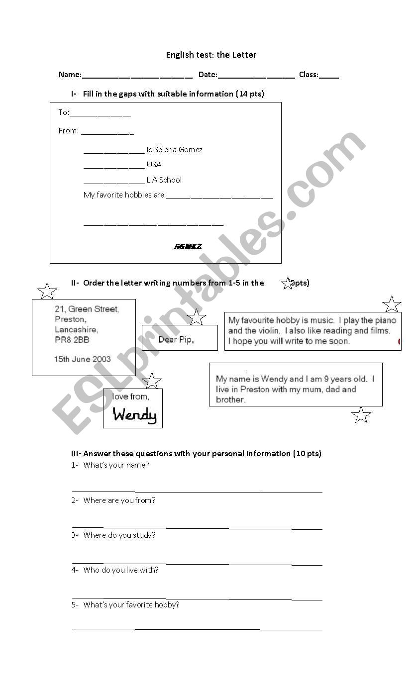 The letter (test) worksheet