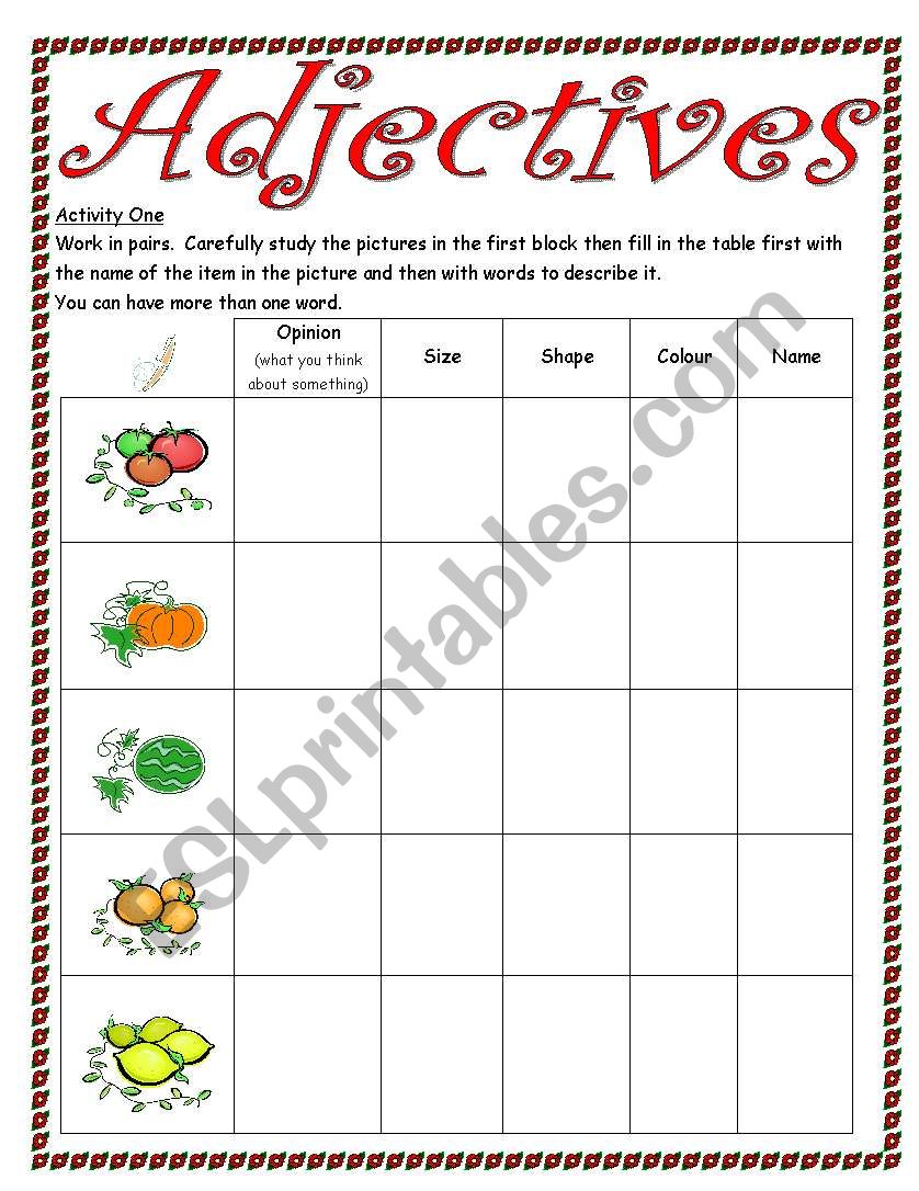 Adjectives worksheet