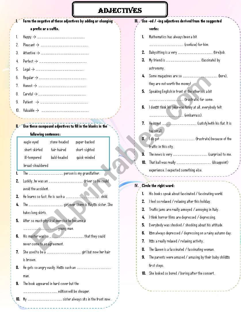 Adjectives worksheet