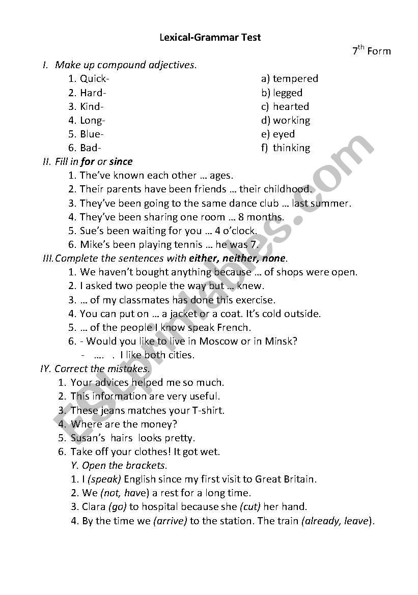 Lexical-Grammar Test worksheet