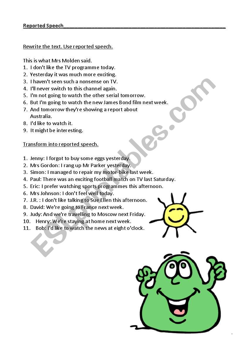 Indirect Speech worksheet