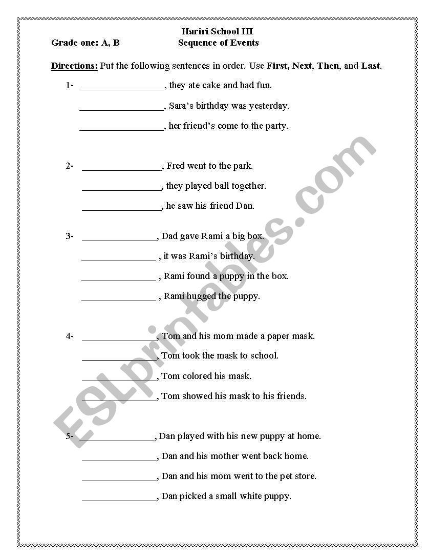 sequencing worksheet