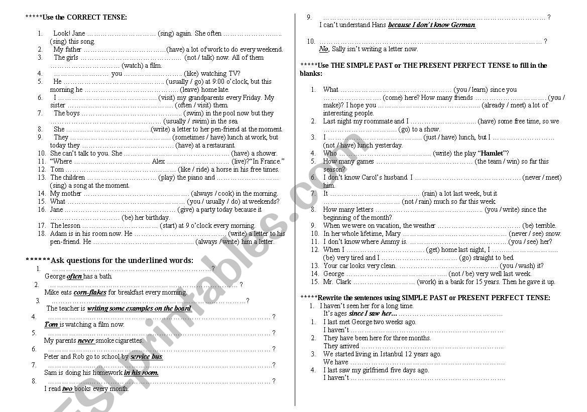 Tense Revision worksheet