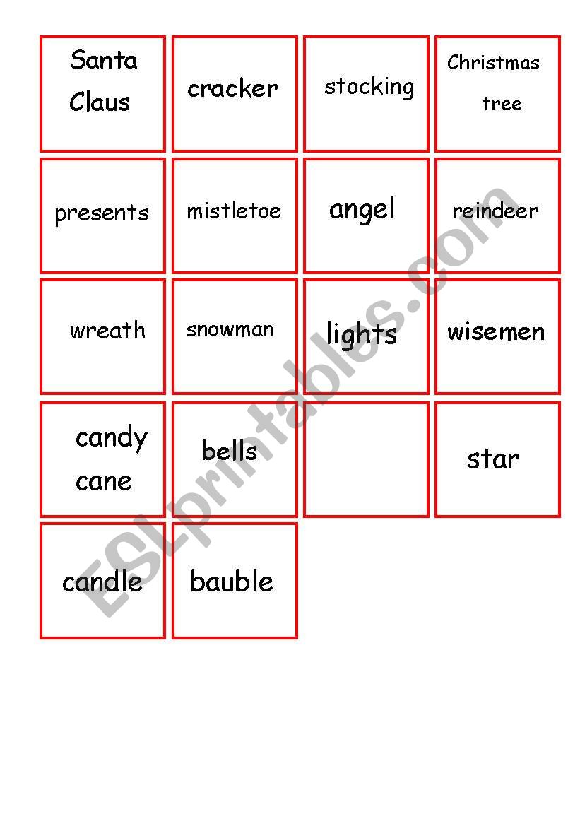 Christmas memory cards worksheet