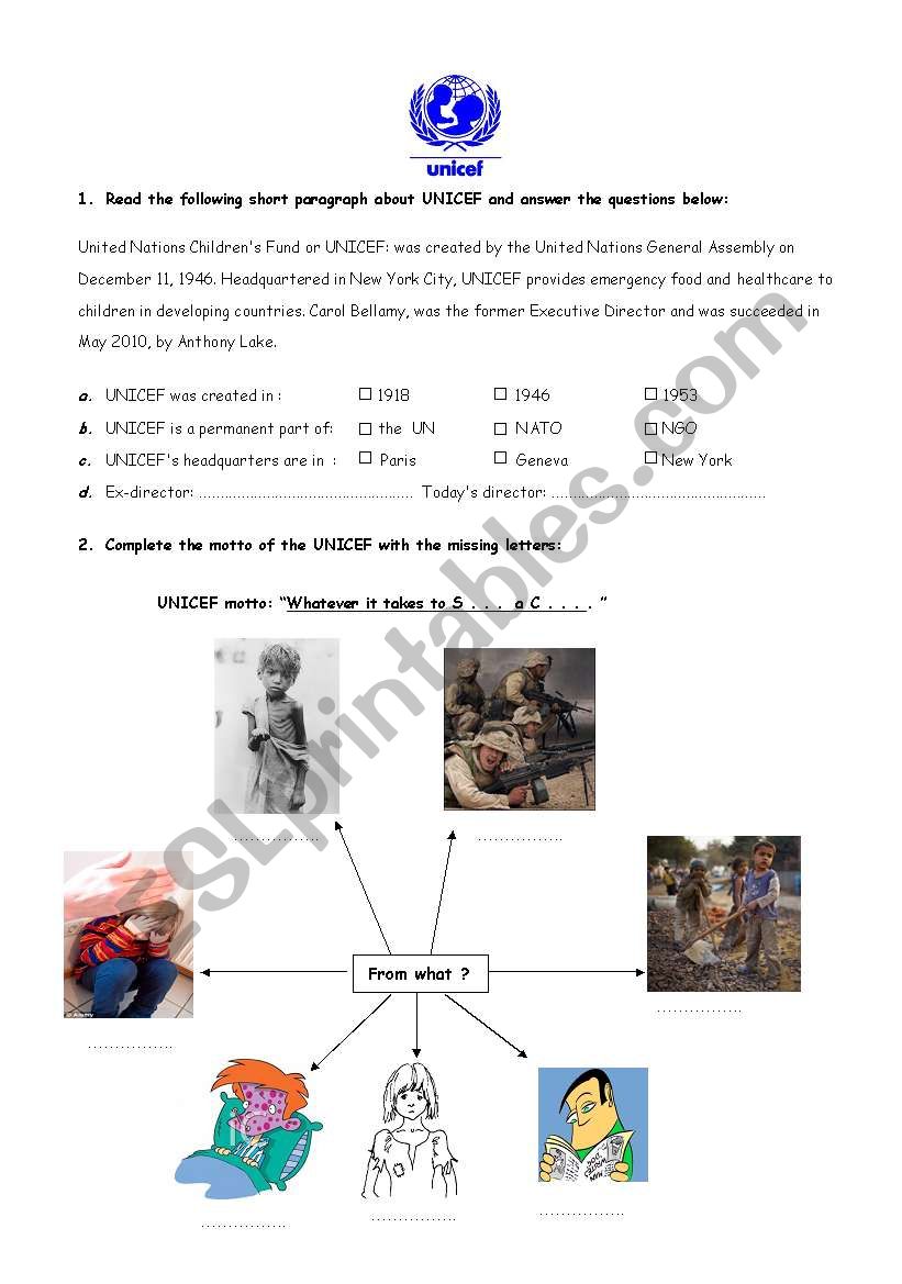 UNICEF worksheet