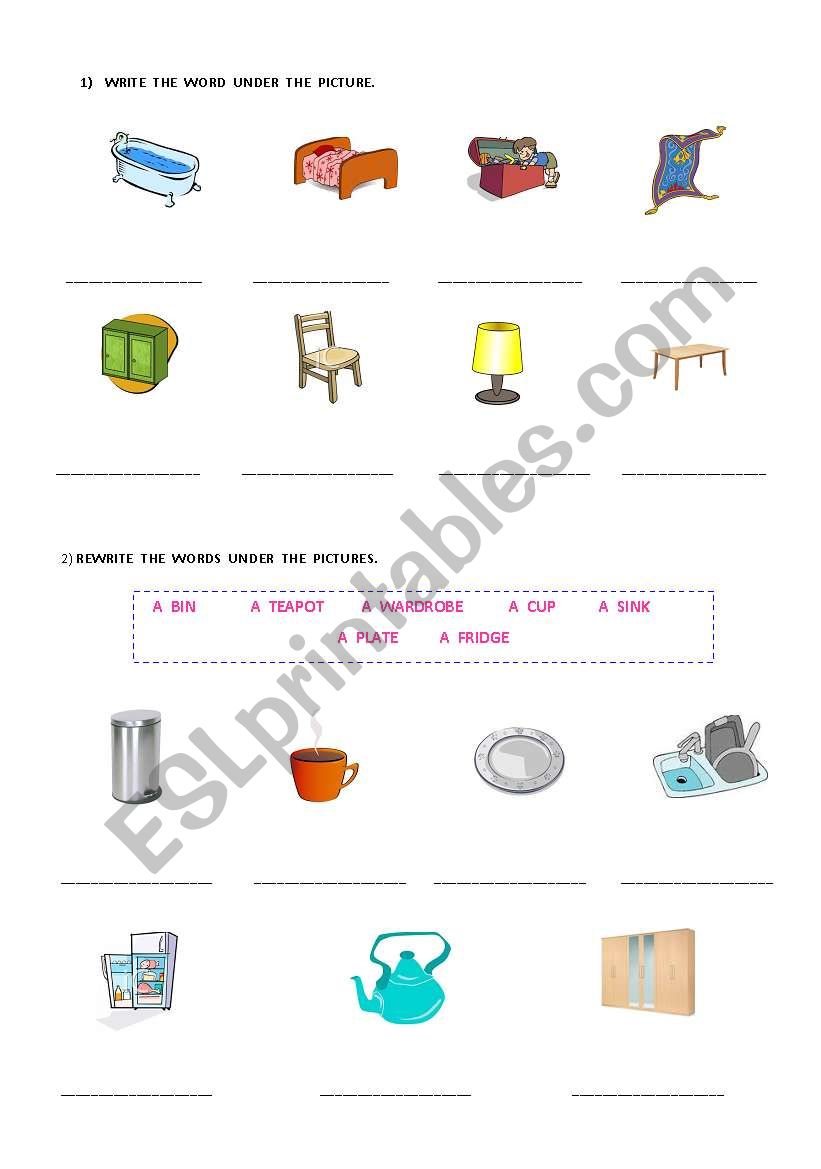 furniture worksheet