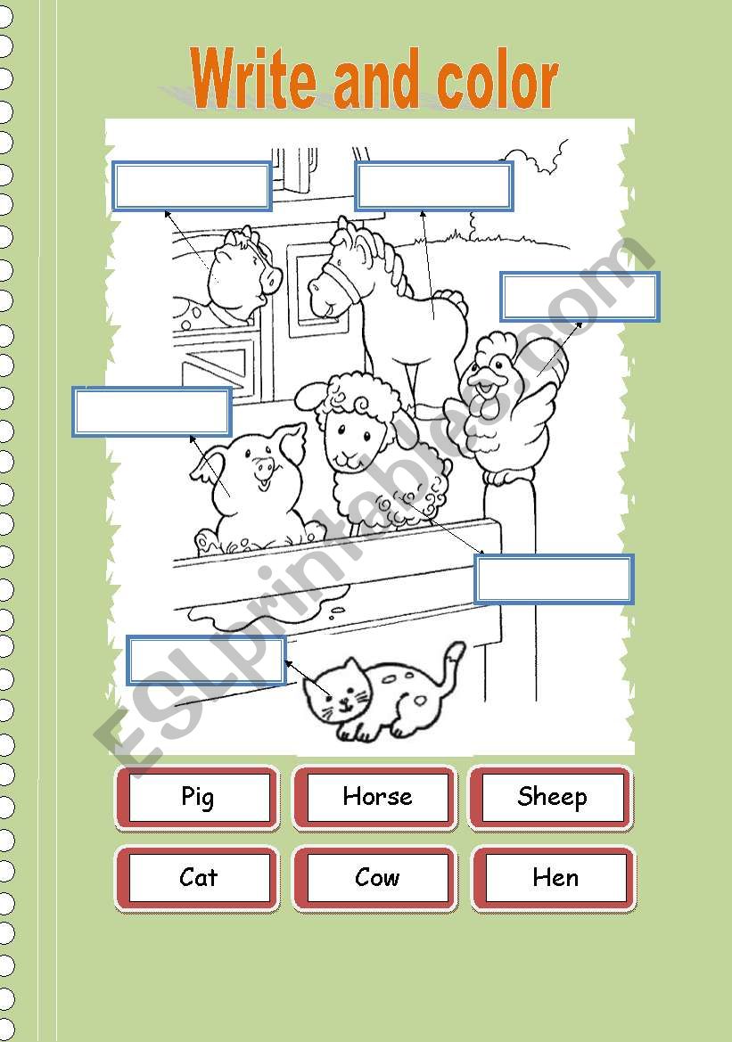 Write and Color FARM worksheet