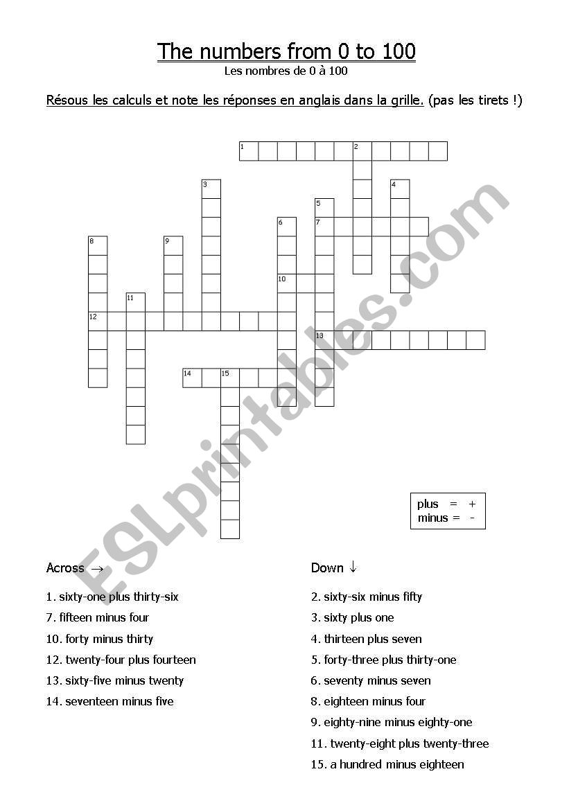 numbers worksheet