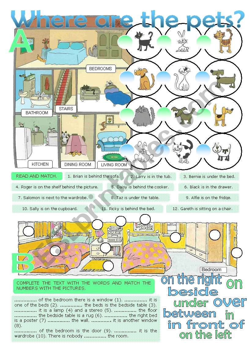 THE HOUSE & PREPOSITIONS OF PLACE (greyscale + key)