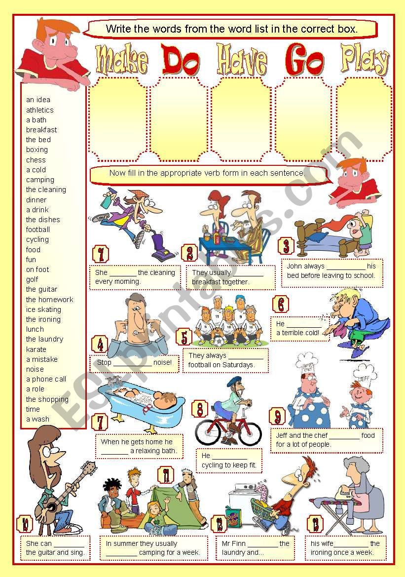 HAVE-GO-MAKE-DO-PLAY worksheet