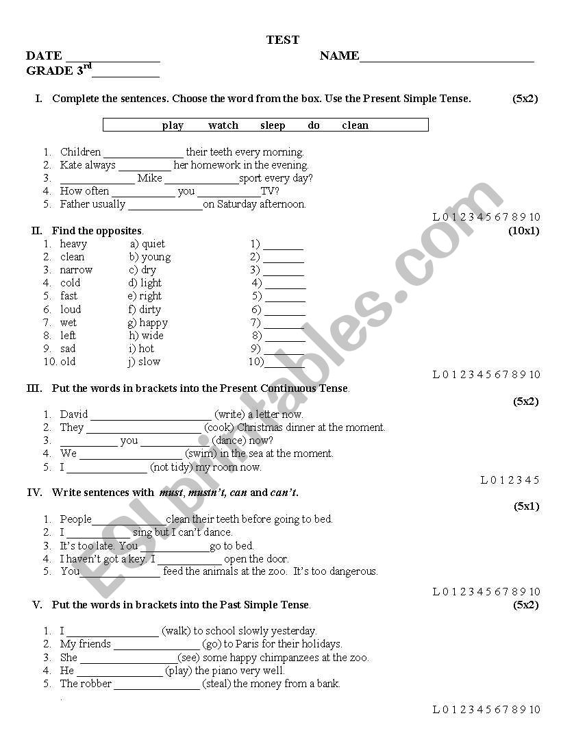 GRAMMAR TEST worksheet