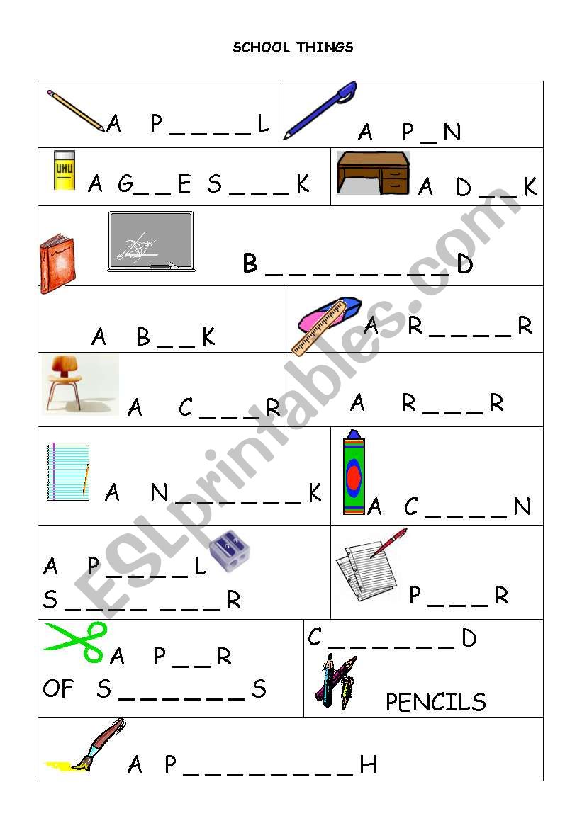 SCHOOL THINGS worksheet