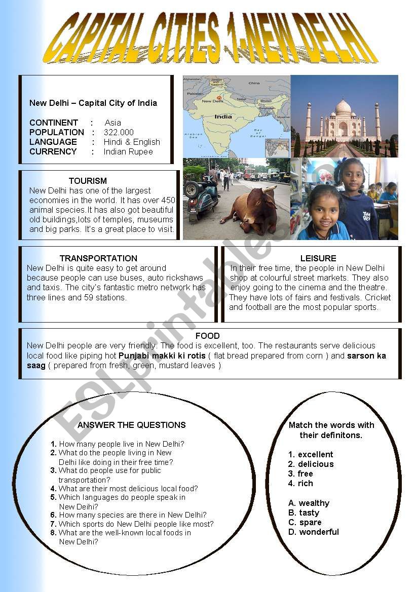 CAPITAL CITIES 1-NEW DELHI worksheet