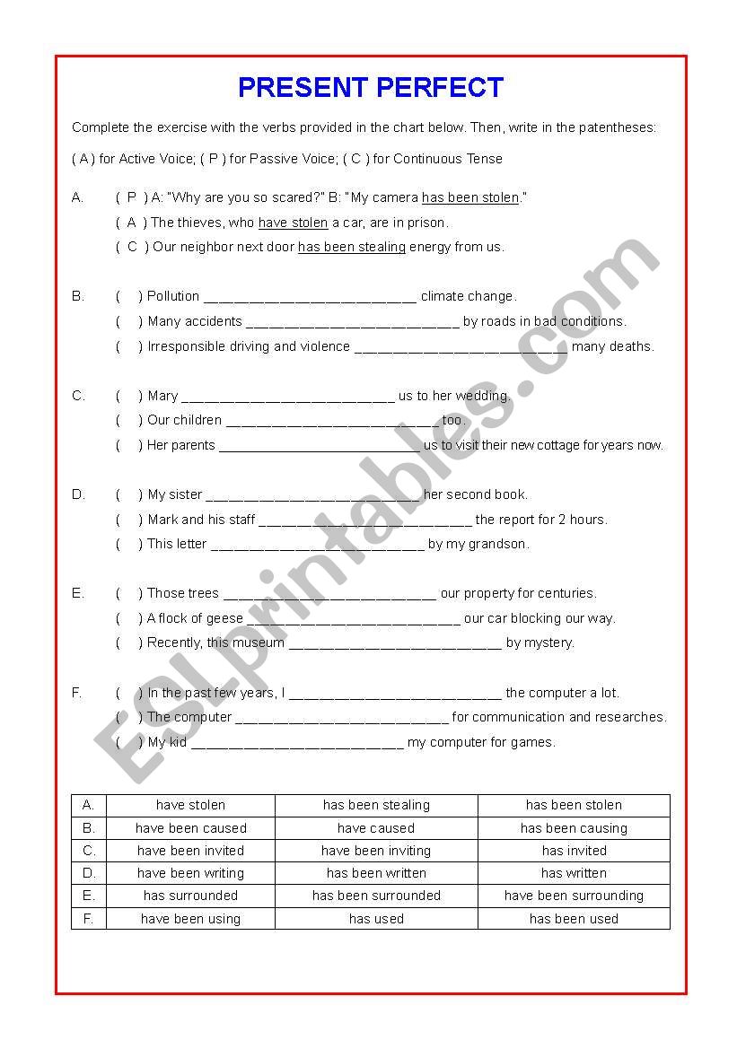 Present Perfect - Active and Passive voice - ESL worksheet by Adri Ana