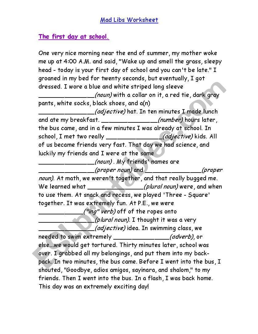 madlibs worksheet