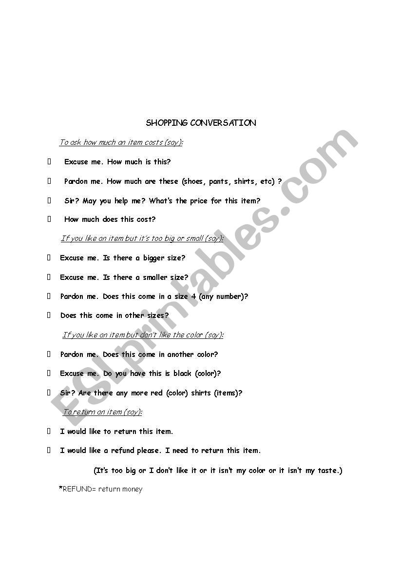 Shopping Conversation worksheet