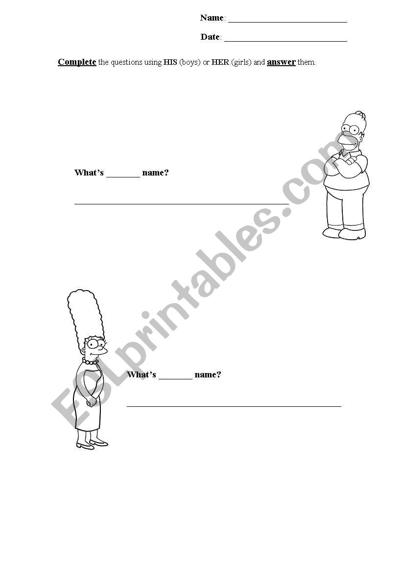 Simpsons possessives (his or her) 1