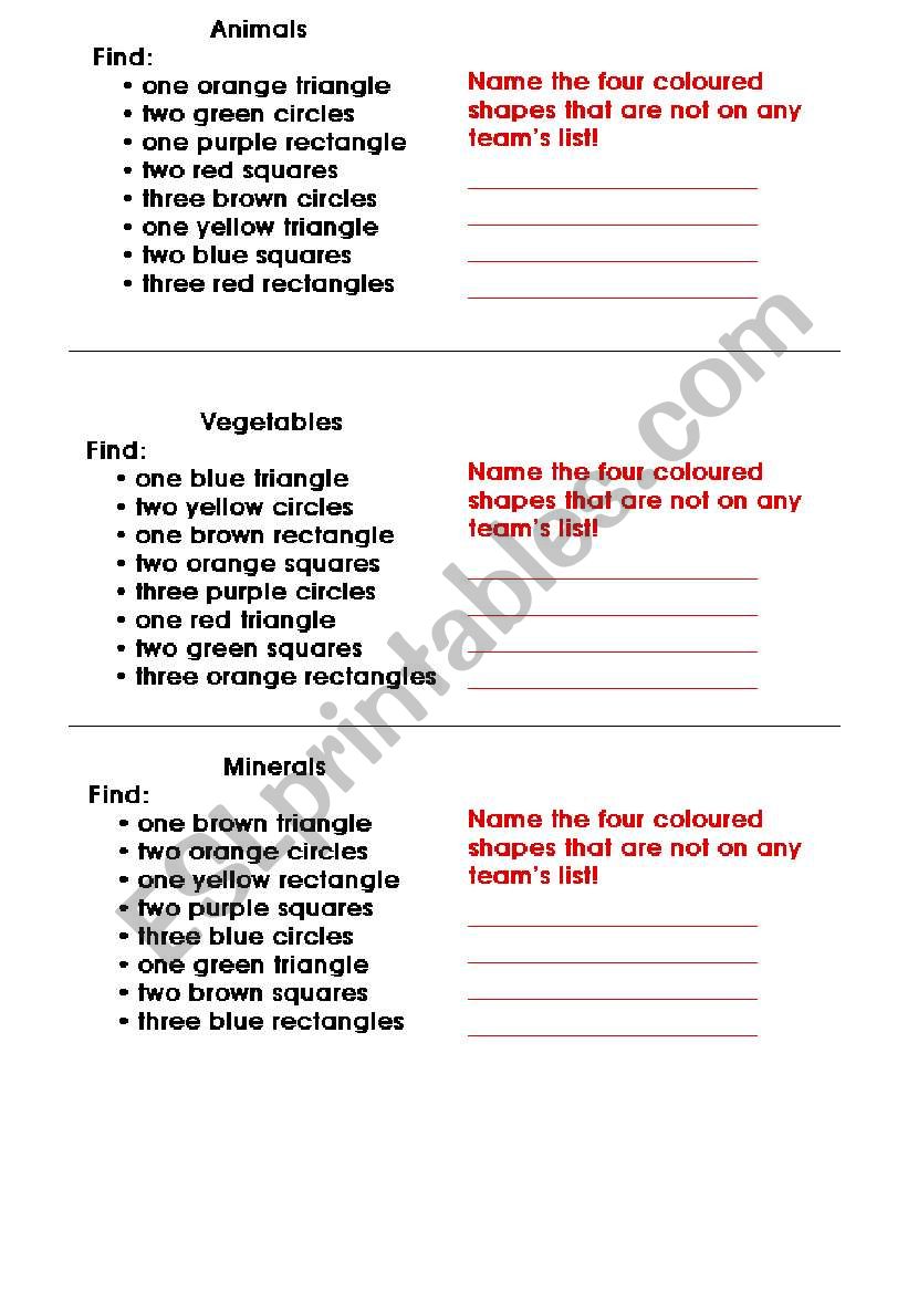 colours worksheet