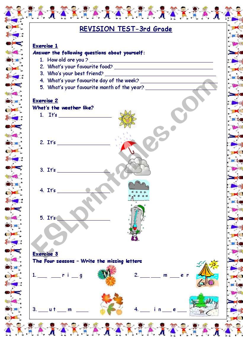 3rd Grade Revision Test worksheet