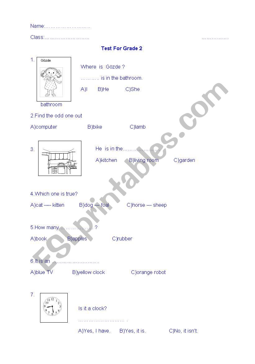 test for young learners worksheet
