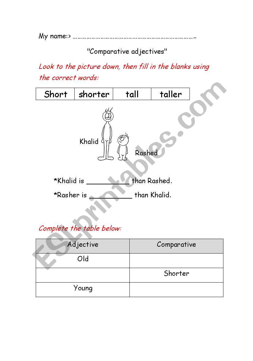 Comparative adjectives worksheet