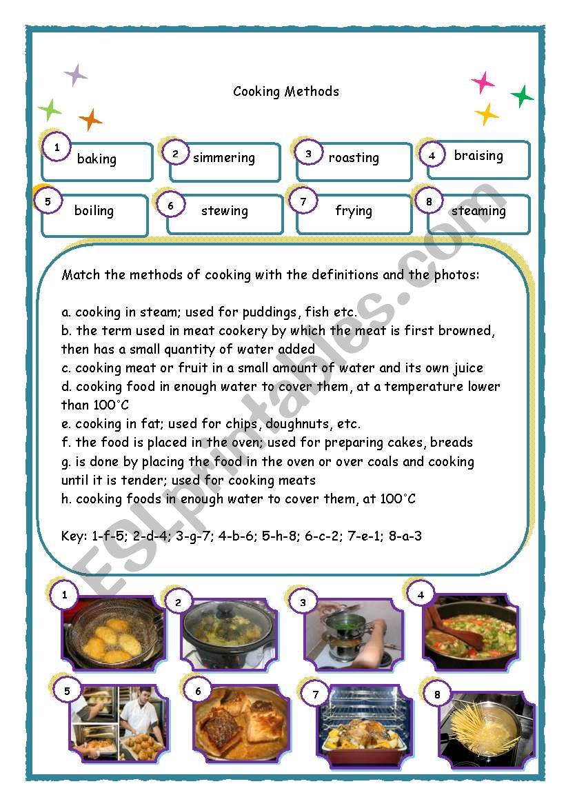 Cooking Methods worksheet