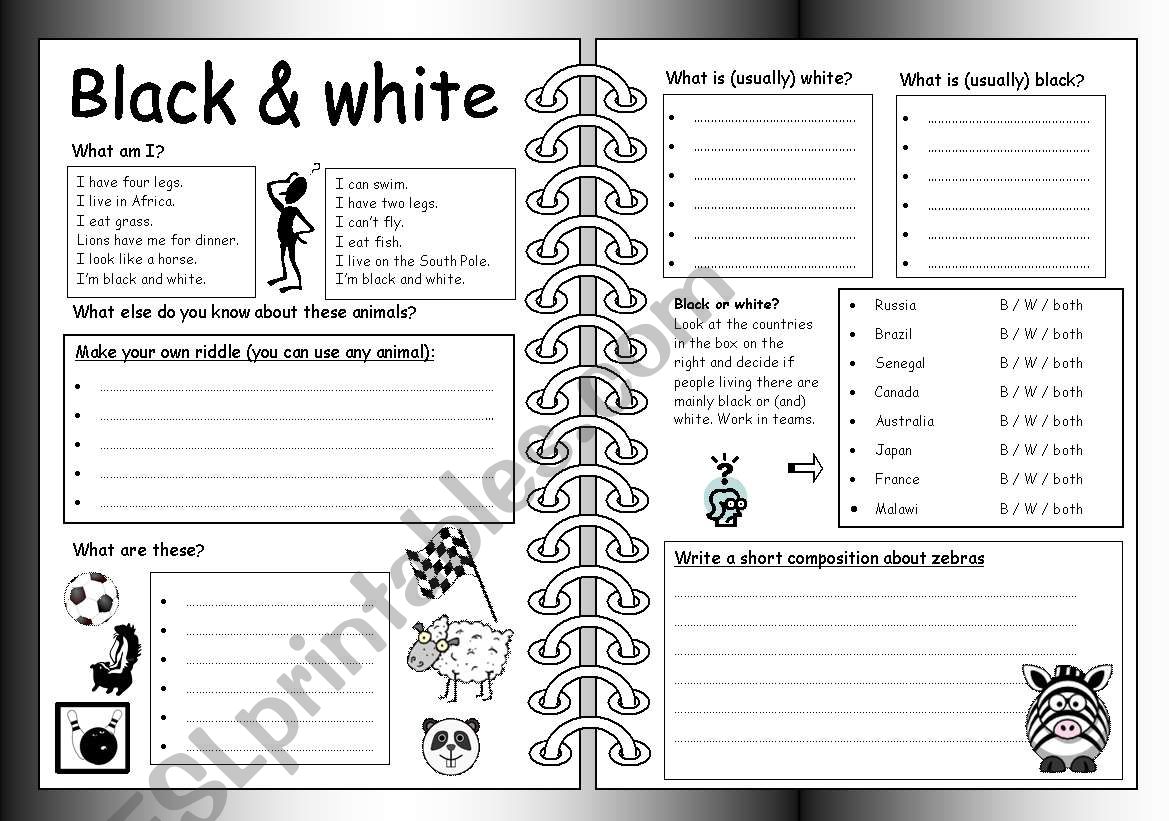 Four Skills Worksheet: Black & White
