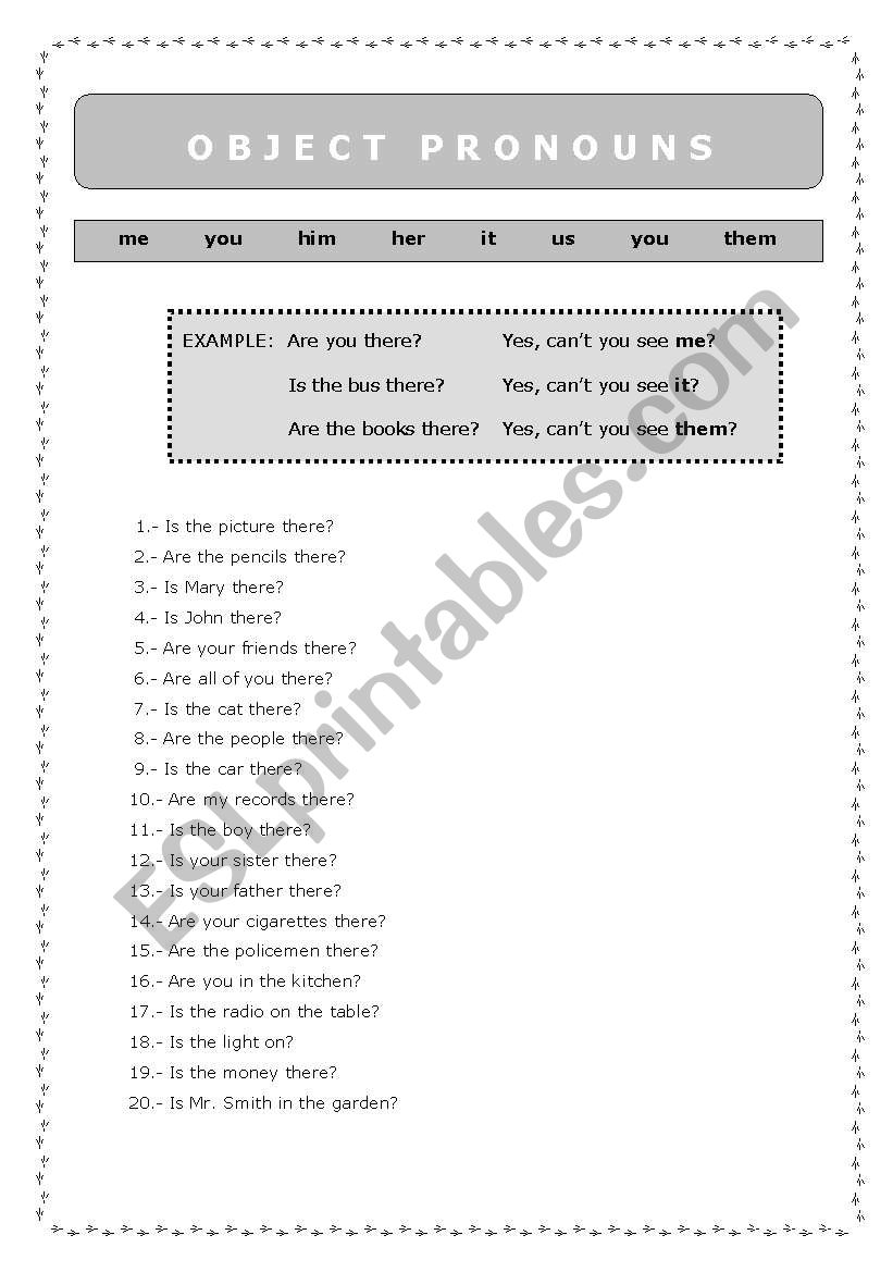 Object Pronouns worksheet