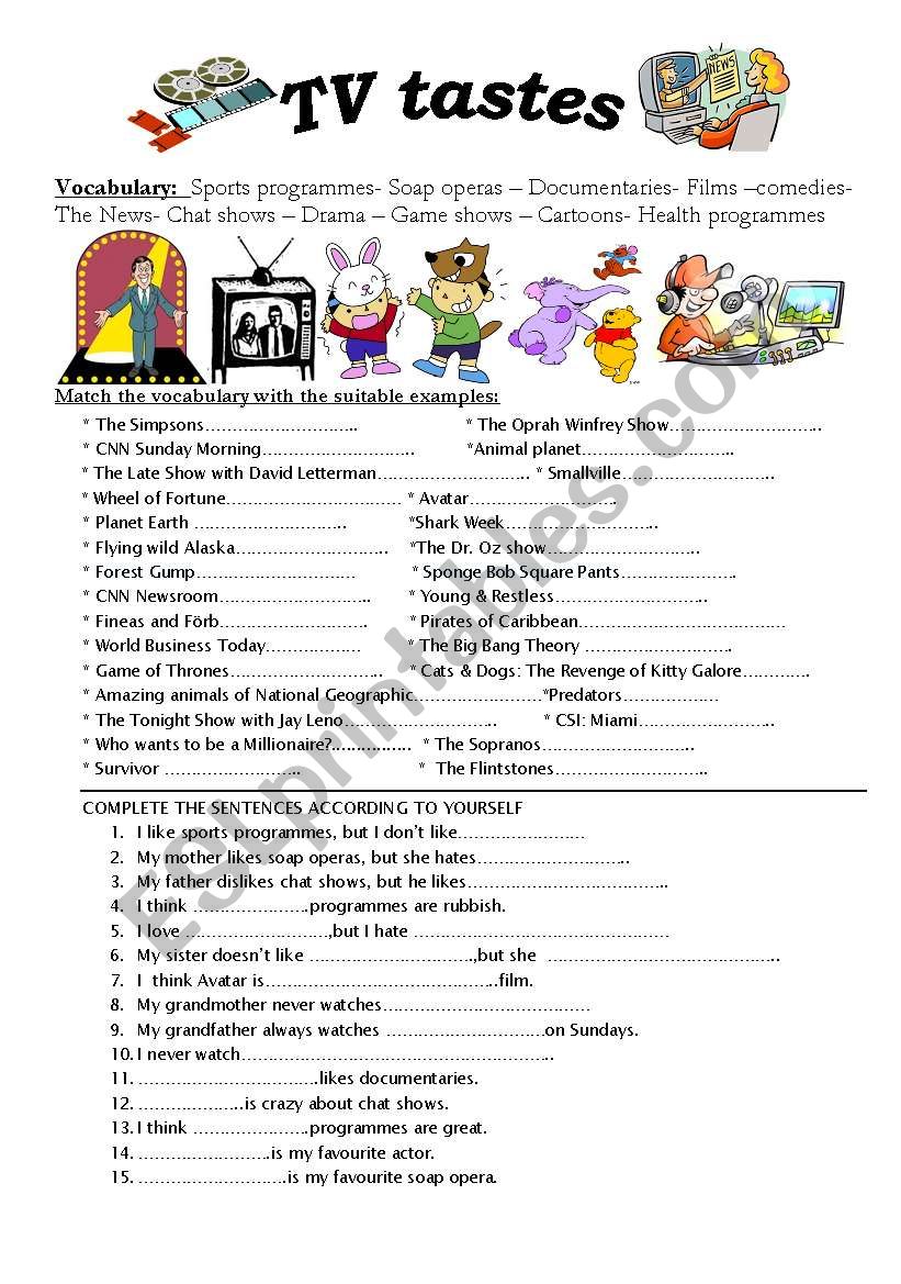 TV tastes  worksheet