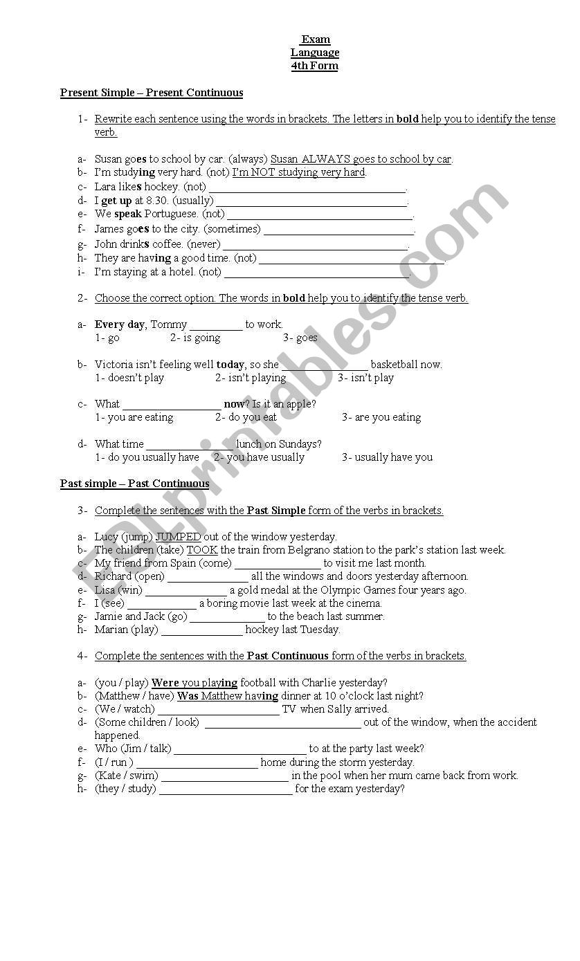 language and grammar exam   worksheet