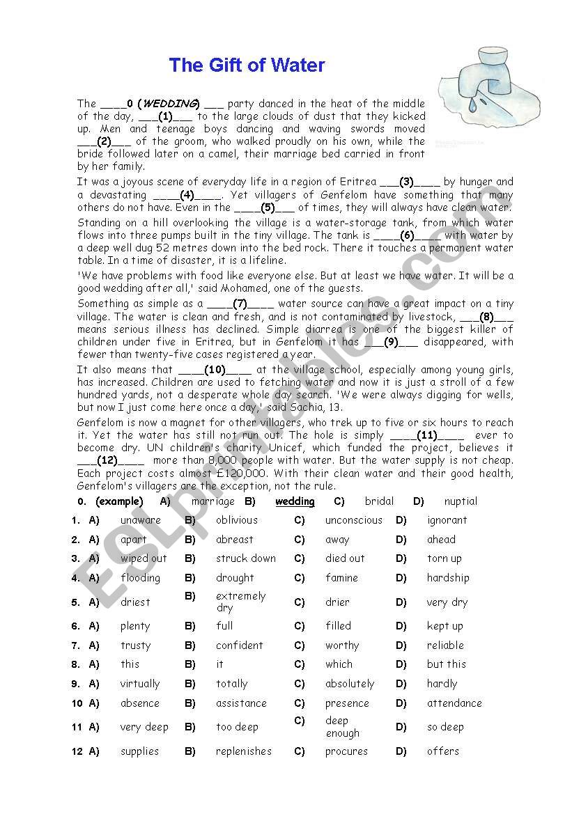 The Gift of Water Cloze worksheet