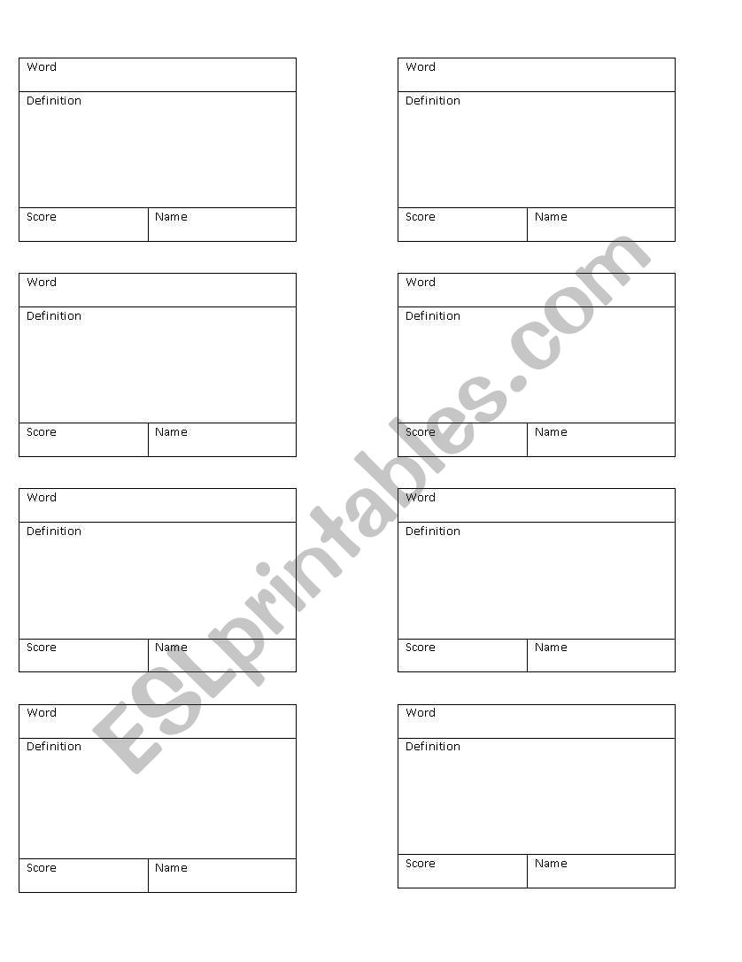 BLEFF rules + writing cards worksheet