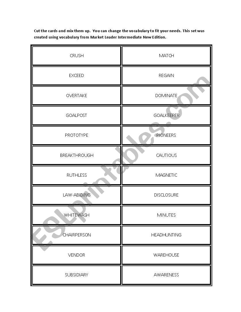 BLEFF vocabulary cards sample and template
