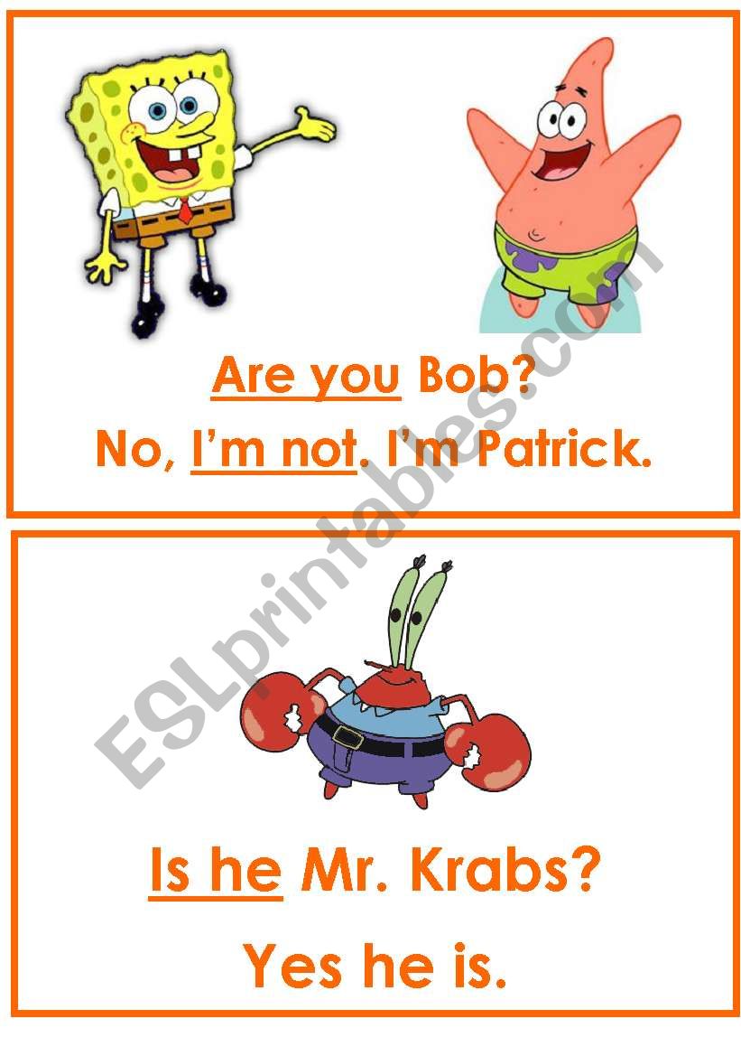 verb to be flashcards-Spongebob (part3)