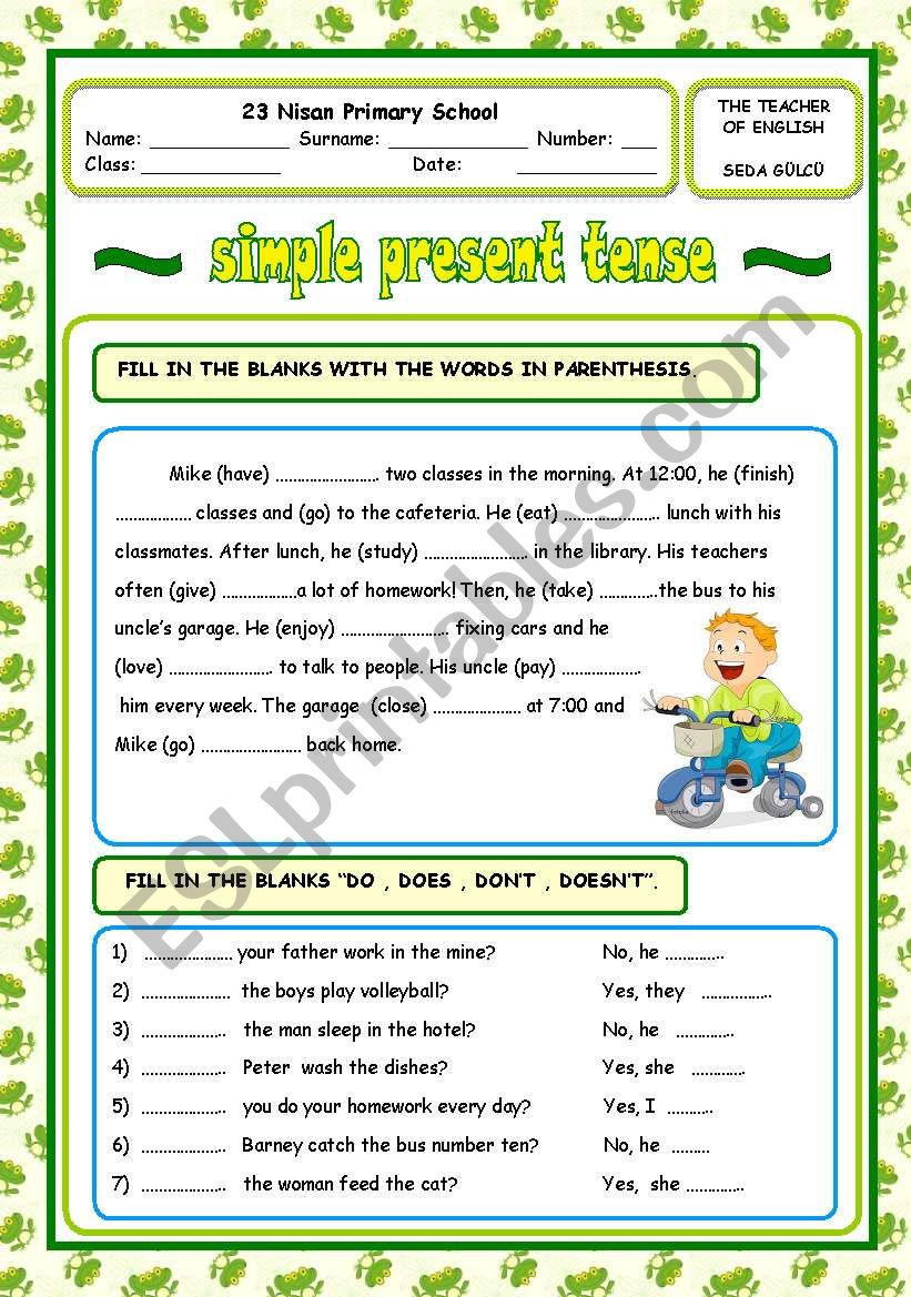 simple present tense worksheet