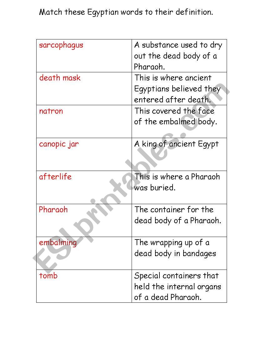 egyptian definitions worksheet