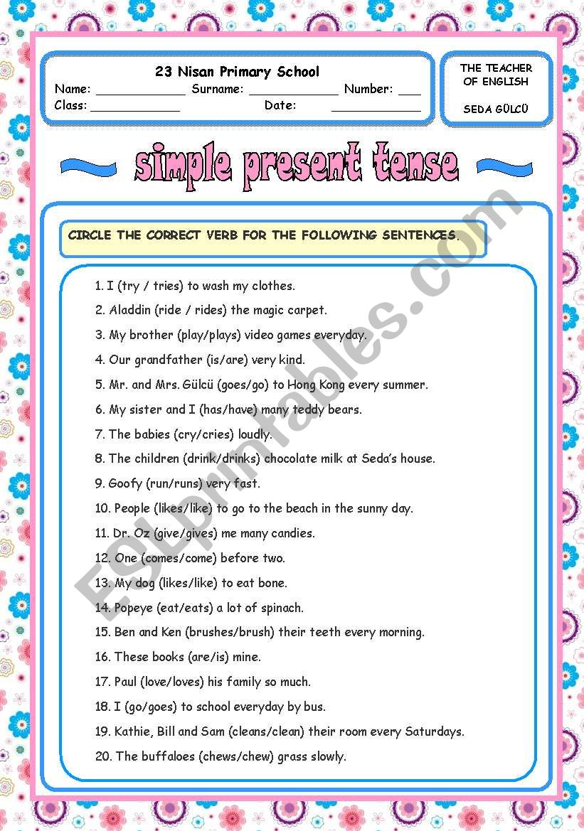 simple present tense worksheet