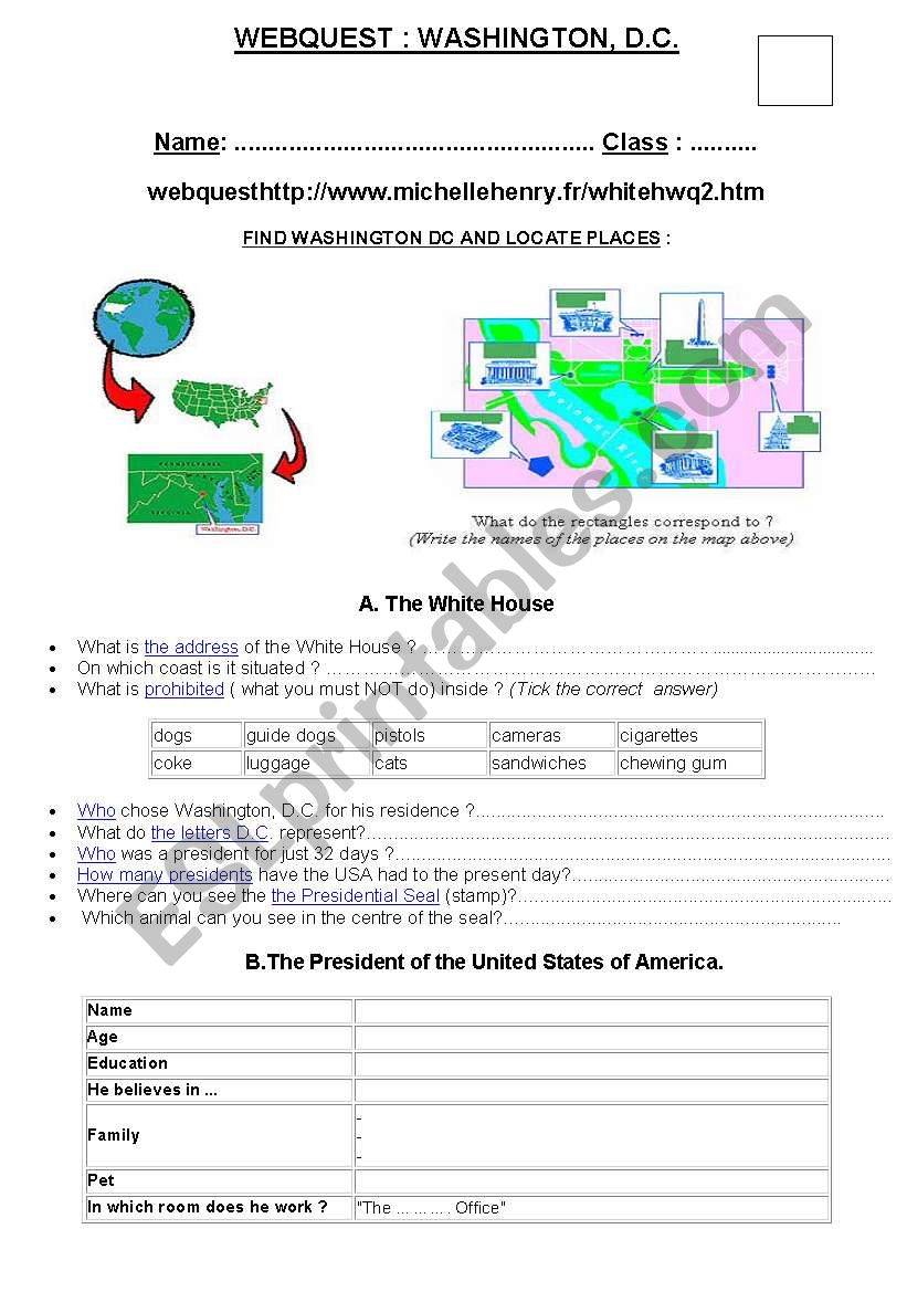 washington dc webquest worksheet