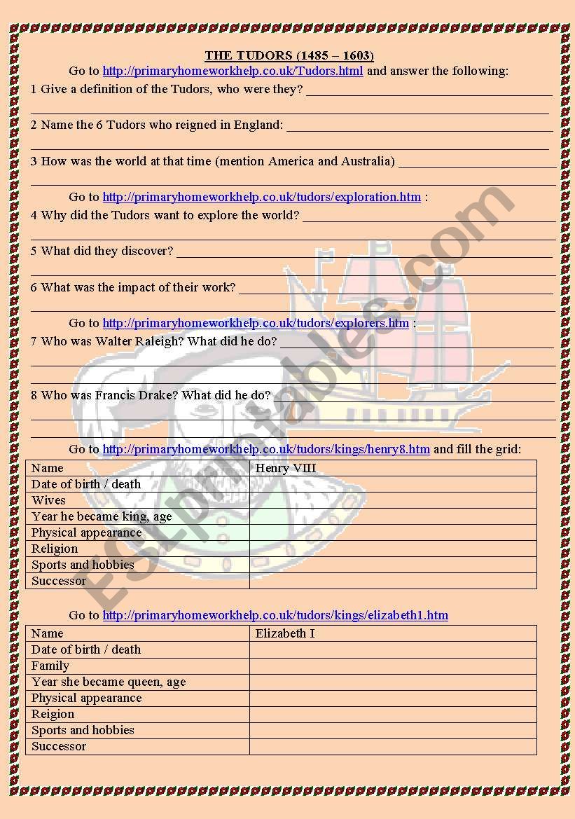 The Tudors WEBQUEST worksheet