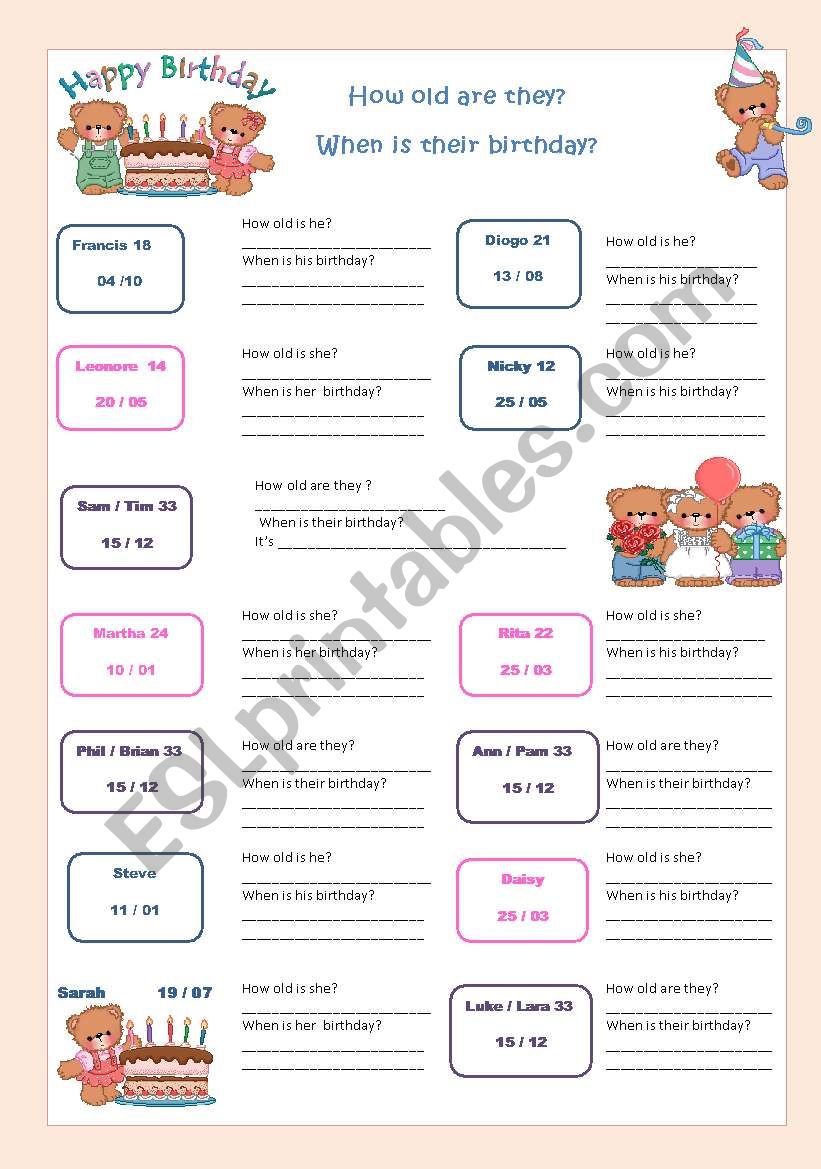 Telling age and birth date worksheet