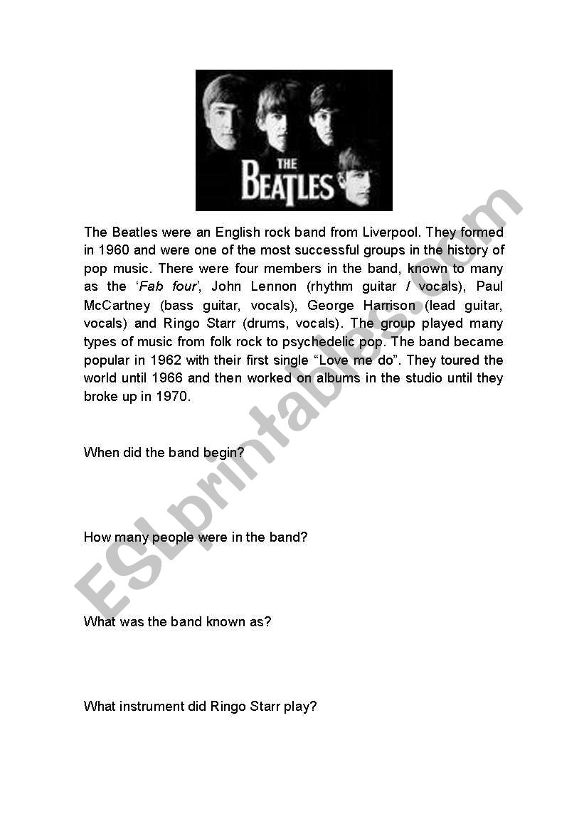 The Beatles worksheet