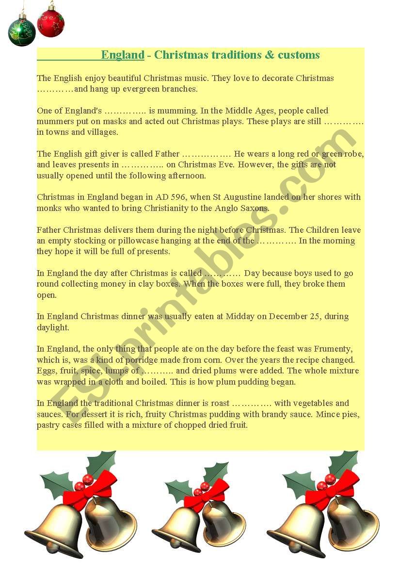christmas traditions worksheet