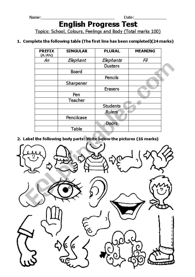 Progress Test worksheet