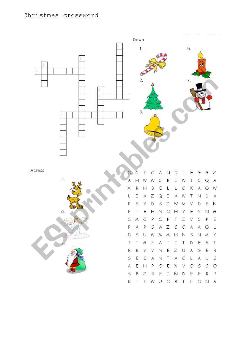 Christmas crossword worksheet