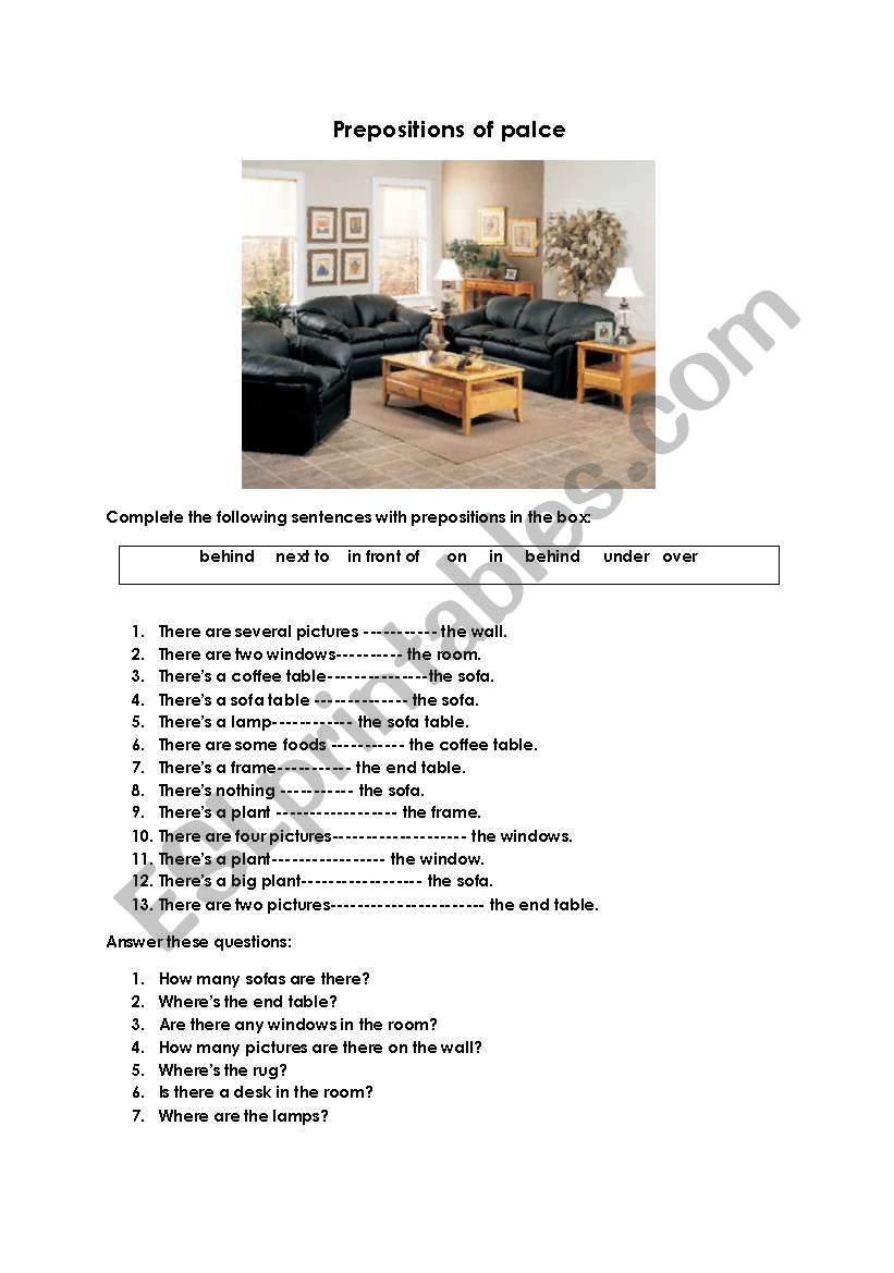 prepositions of place worksheet