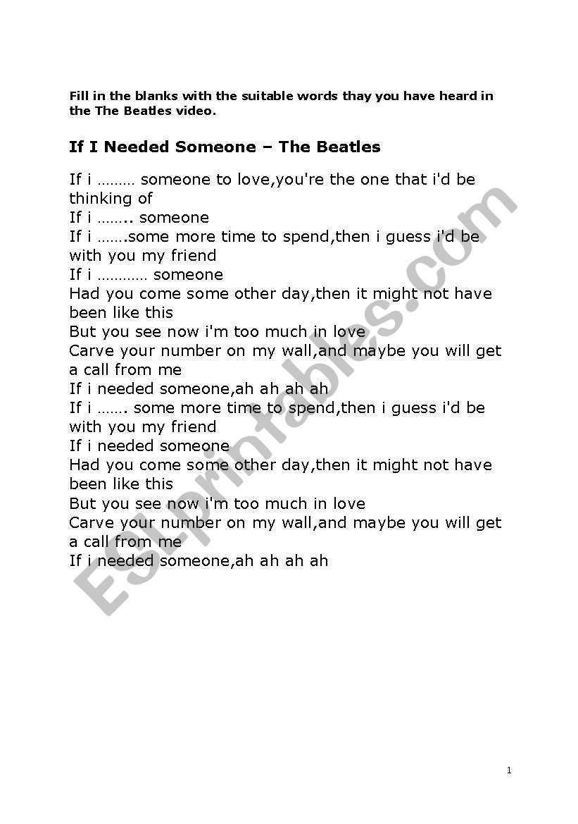 English worksheets IF CLAUSE TYPE 2 If I Needed Someone