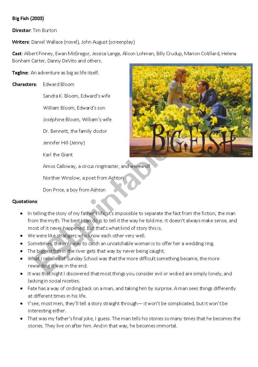 Big Fish (movie) worksheet