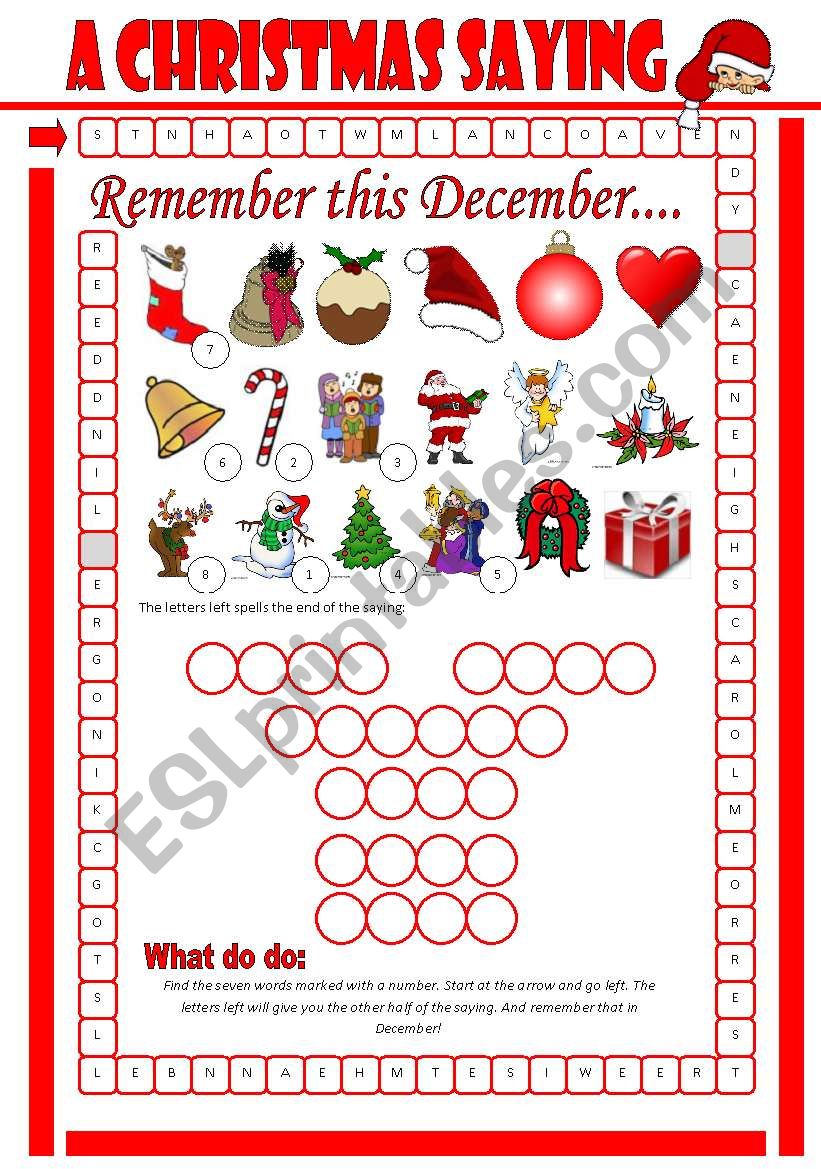 A Christmas Saying worksheet